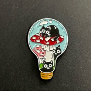 Whimsical Cats with A Mushroom In A Lightbulb Metal Enamel Pin $5 Bundled